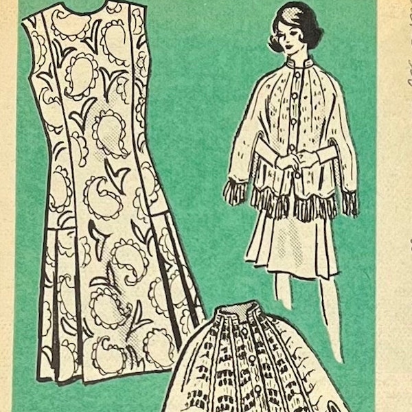 Mail Order Sewing Pattern 4896/Misses Size 14 1/2 Long or Shortsleeve Dress & Crocheted Cape/Carefully Cut and Refolded/OOP/Vintage 1970's