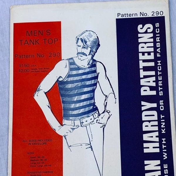 Jean Hardy 290/Men's Scoop Neck Tank Top/Adult Teen Pattern/1970s Men's Shirt/Top Pattern Size S M L XL Chest 34 - 48 UNCUT/Vintage 1972