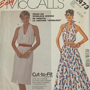 McCall&#39;s 2473/Halter Neck-Tie Dress/ Spring Summer Resort Vacation Dress/Easy Cut-To-Fit Sewing Pattern Size 6-8-10/OOP/1986/UNCUT