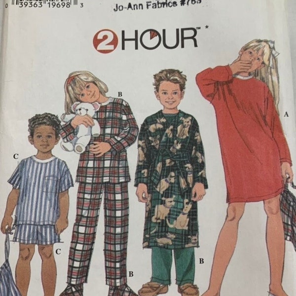 Simplicity 7407 Sewing Pattern, Child's Nightwear ~ Pajamas, Nightshirt, Robe, Pajama Bag & Booties Pattern, Size 5-8, ©1996/UNCUT