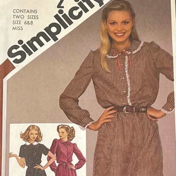 Simplicity 9775 Misses' Dress with "Peter Pan" Collar/Short or Long Sleeves/Boho Style Dress Sewing Pattern/Size 6 & 8/UNCUT 1980