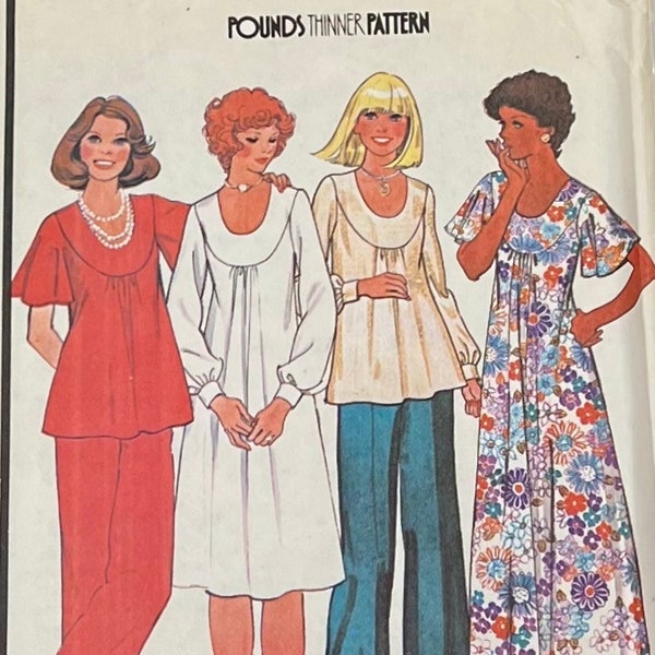 McCalls 5395 Sewing Pattern for Misses' Dress/Top, and Pants/Maxi Dress/Wide Leg Pants and Womens Tunic/Size 10/CUT/Copyright 1975/CUT