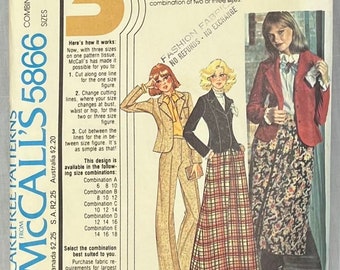 McCall's 5866/Misses Fitted Blazer, Skirt and Pants/3 Size Sewing Pattern Series 6-8/OOP/Copyright/1977/UNCUT