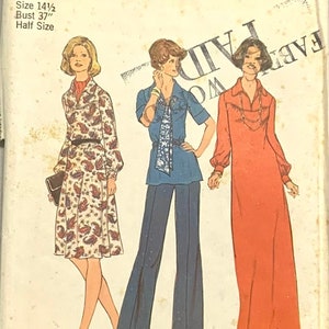 Simplicity 7181 Dress in Two-Lengths or Top and Scarf Sewing Pattern/Half-Sizes 14 1/2 Bust 37&quot;/OOP/Vintage Pattern/Copyright 1975/UNCUT