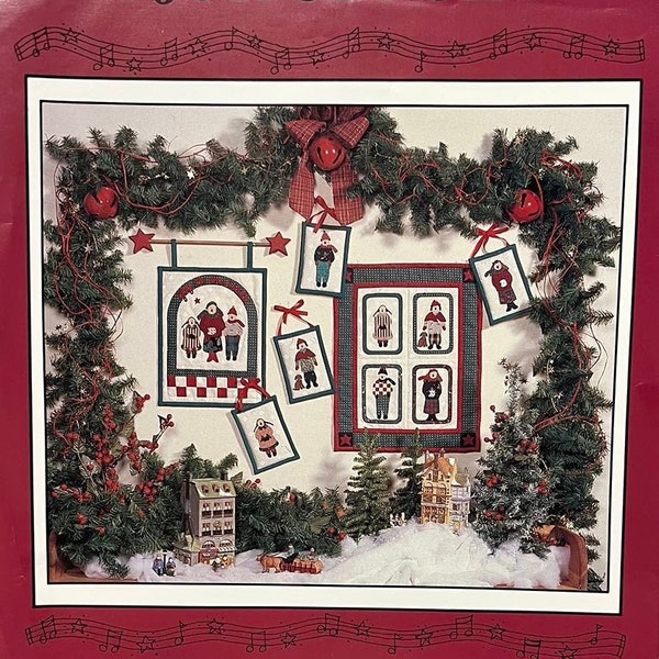 1990 Mumm's the Word Christmas "A Joyful Noise " Pattern by Debbie Mumm/Joy to the World Banner/Caroler Wall Hanging & Four Ornaments