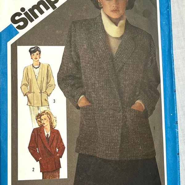 Vintage Simplicity 6547 Sewing Pattern Size 8/Misses double-breasted/lined/loose fitting boxy jacket w/princess seaming/Copyright 1984/UNCUT