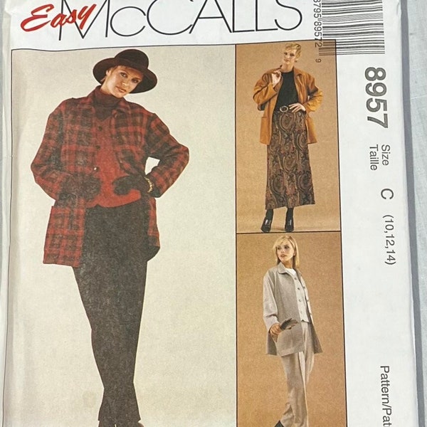 McCall's 8957/Misses' EASY Unlined Jacket, Unlined Vest, Pants & Skirt Sewing Pattern/UNCUT SIZE 10-12-14/Factory Folded/Copyright 1997