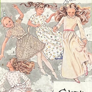 Simplicity 9352 Cinderella Girl&#39;s Dress in 2 Lengths with Tie Belt, Long or Short Sleeves Sewing Pattern/Size 7 Breast 26&quot; CUT COMPLETE 1979