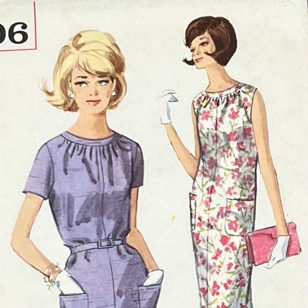 Simplicity 5406/Womens Shift Dresses/One Piece Dress with Sleeve Options Sewing Pattern/Size 16 Bust 36/FACTORY FOLD/UNCUT/Vintage 1964