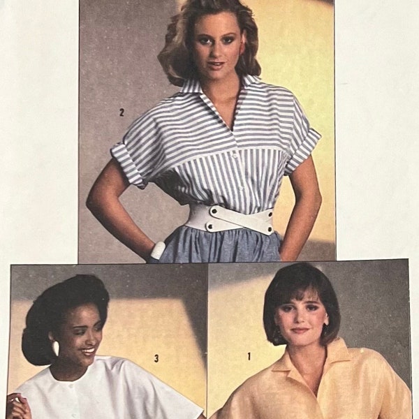 UNCUT Simplicity 6707 Misses' Easy-To-Sew Loose-Fitting Shirt/Blouse with Sleeve & Front Variations/Misses Button Down Shirt/Size 6-10/1984