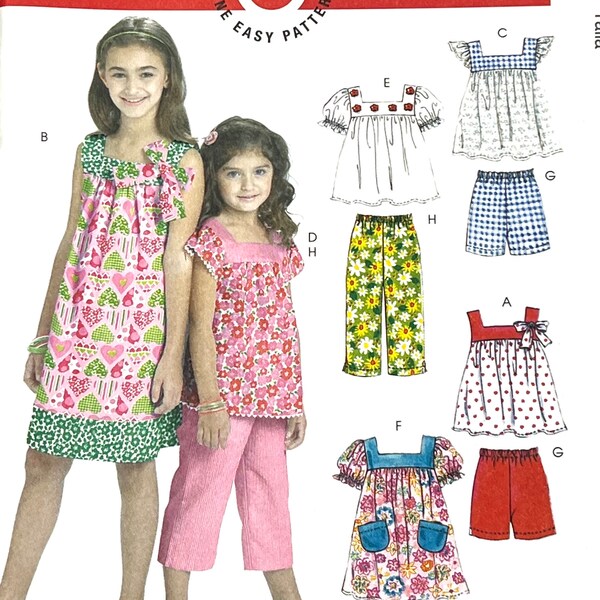 McCall's M6022 Children's - Girls' Tops/Dresses/Shorts & Pants Sewing Pattern/6 Looks Made Easy - 1 Pattern/Size CCE 3-4-5/Cut to 5/2001