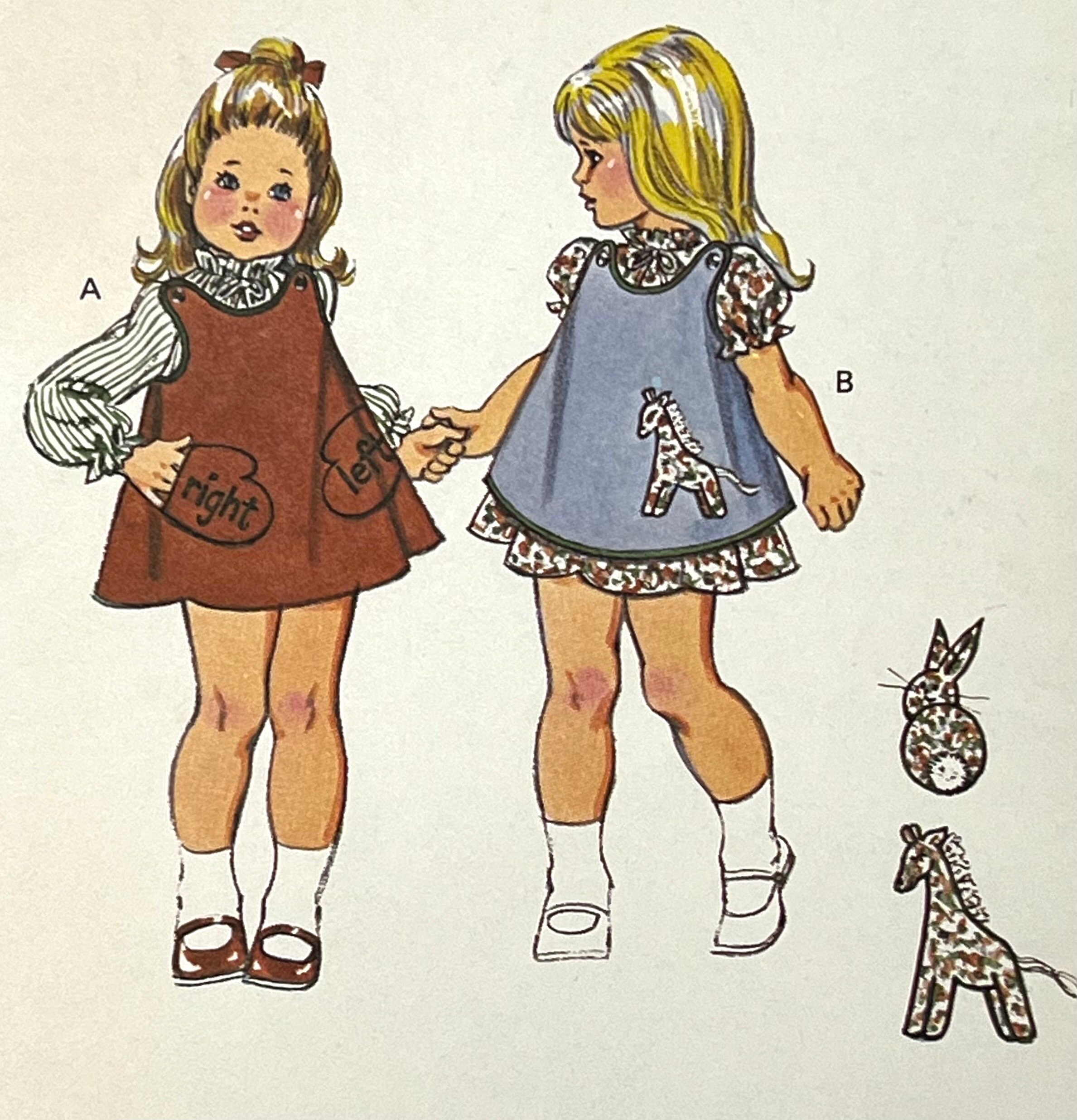 1970's Kwik Sew 446 Toddlers' Jumper/blouse/apron & Dress