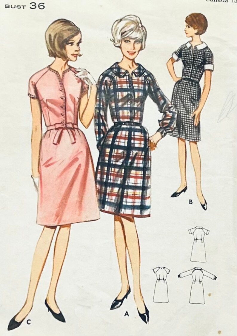 1960's Butterick One or Two Piece Dress Pattern - Bust 36