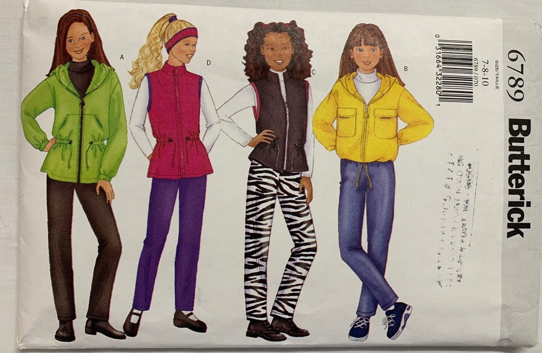 Butterick 6789 Vintage Girls Jacket Vest Pants Headband Loose Fit