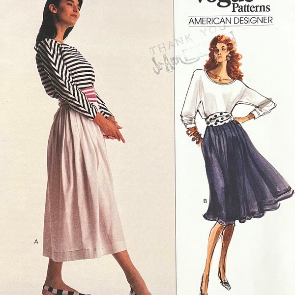 Vogue 2319 American Designer Perry Ellis Misses Top, Skirt & Cummerbund for Stretch Knits Only/Sizes 6-8-10 CUT TO 10/COMPLETE Vintage 1989