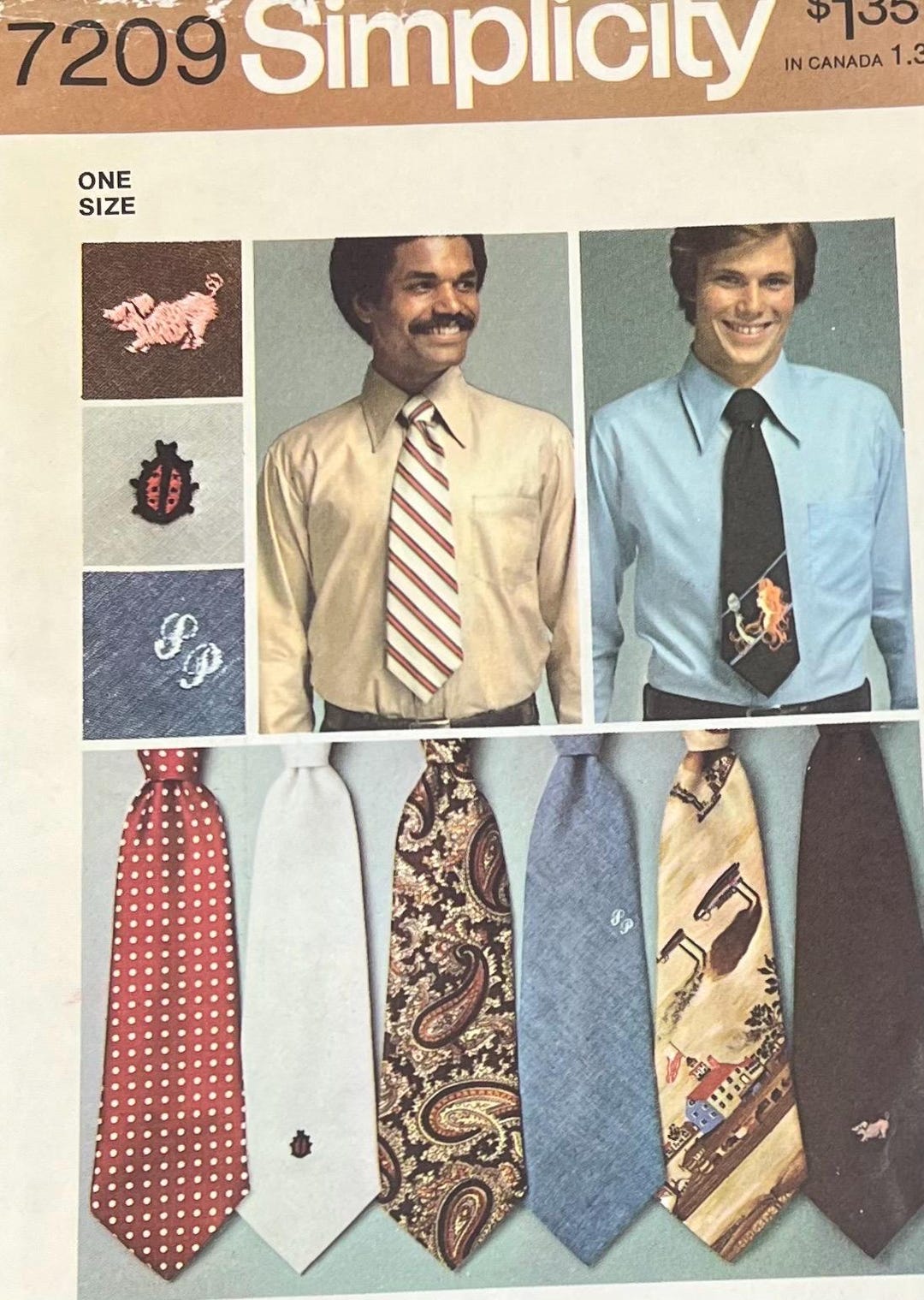 Simplicity 7209 Men's Tie with Transfer for Embroidery One Size Vintage ...