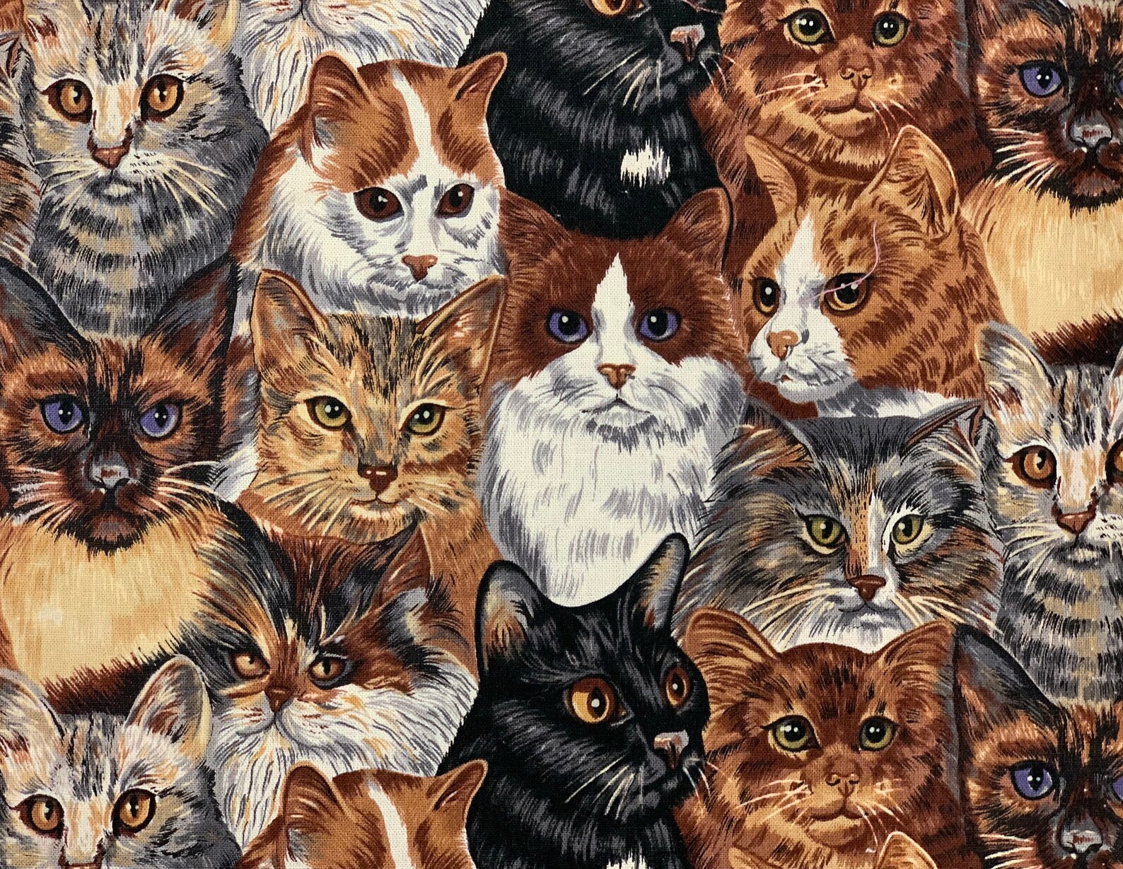 Vintage Cat Fabric Sampler Bundle Over 1 1/2 Yards Total 5 Etsy