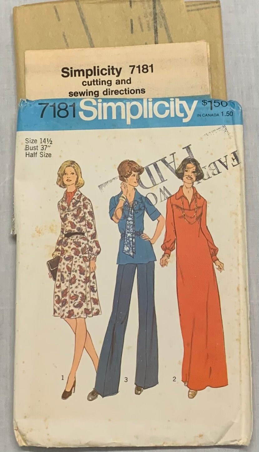 Simplicity 7181 Sewing Pattern/dress in Twolengths or Top and Scarf in