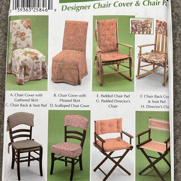 Simplicity 5952 Home Decorating Easy Chair Covers in 8 Different Styles/Designer Chair Covers and Chair Pads/UNCUT/FACTORY FOLD  2002