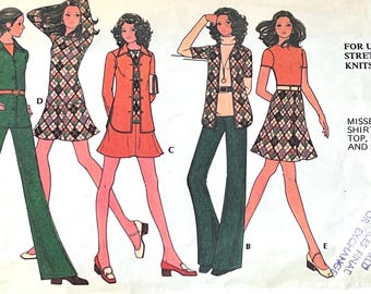 1972 McCall's Sewing Pattern 3280: Shirt-Jacket, Top, Skirt &Pants Misses Size 14 CUT/COMPLETE