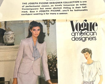 Vogue 2696 American Designer Joseph Picone Misses jacket, skirt and belt, Sewing Pattern Size 8 (UNCUT) 1980's