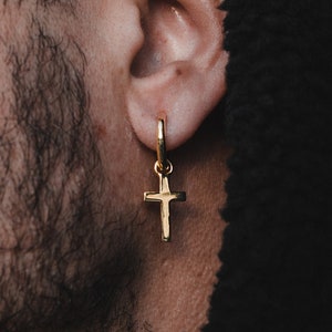 Mens gold cross stud earrings top