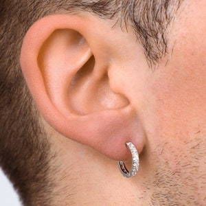 Herren Ohrringe, 15 mm Diamant Creolen, Zirkonia Silber Creolen Für Männer, 18K Gold Creolen - Herrenschmuck