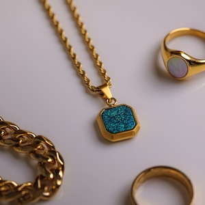Herren Halskette - 18K Gold Opal Halskette Herren - Opal Quadrat Halskette - Goldkette Anhänger Halskette für Herren - Herrenschmuck - Von Twistedpendant