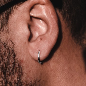 Mens Hoop Earrings - Mens Thin Silver Hoops, Silver Huggie Hoop Earrings Hoops for Men, Man Silver Jewelry - Mens Piercing Jewellery Gift UK