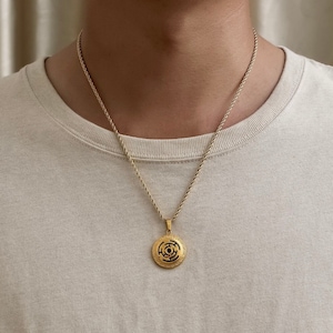 18K Gold Maze Pendant Necklace, Mens Gold Necklace, Black Onyx Gemstone Pendant Men, Gold Round Pendant Men, Mens Jewelry By Twistedpendant