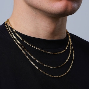 Collier chaîne pour homme, chaîne Figaro en or 18 carats pour hommes, collier chaîne fine pour homme Chaîne en or, collier Figaro en or 3 mm - Bijoux pour homme