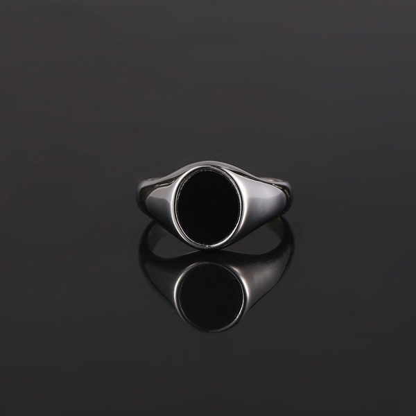 Herenring zwarte onyx zegelzilveren ring - onyx ring - zegelring heren - stalen gouden ring - zilveren ringen voor mannen - ring cadeau uniseks sieraden