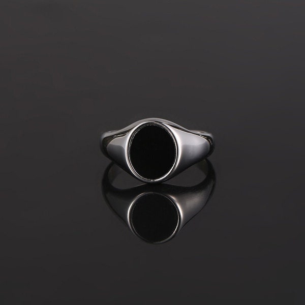 Mens Ring Black Onyx Signet Silver Ring - Onyx Ring - Signet Ring Mens - Steel Gold Ring - Silver rings for Men - Ring Gift Unisex Jewelry