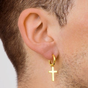 Mens Dangle Cross Earrings - Gold / Silver Cross Earrings For Men - Dangle Hoop Earrings - Cross Earrings - Mens Jewelry By Twistedpendant