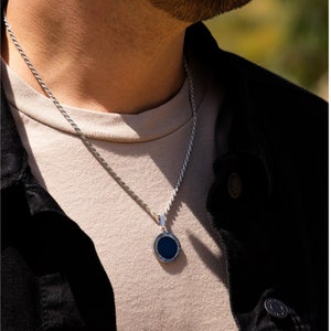 Mens Necklace, Black Onyx Silver Pendant Necklace - Vintage Silver Chain Pendant - Mens Silver Necklace For Men - By Twistedpendant