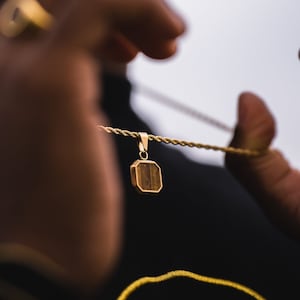 Gold Tigers Eye Pendant Necklace For Men - Square Gemstone on Gold Rope Chain - Gold Chain With Pendant Necklace - Mens Jewelry - Mens Gifts