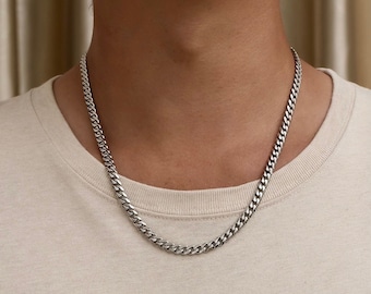 Mens Necklace, Silver 8mm Cuban Link Chain, Thick Silver Chain Men Mens Silver  Necklace Chain Mens Jewelry Gifts by Twistedpendant 