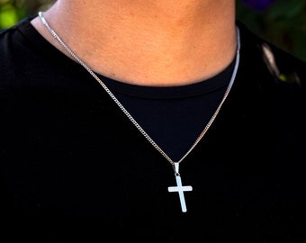 Mens Necklace - Silver Cross Necklace - Cross Necklace Men - Smooth Crucifix Pendant Necklace - Cross And Chain Pendant By Twistedpendant