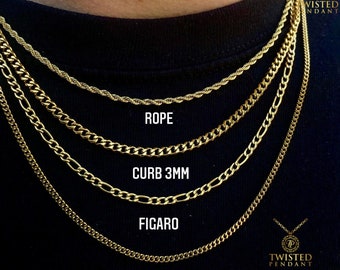 Mens Chain Necklace, 18K Gold Curb Chain Men, Thin Chain Necklace for Men Gold Chain, Gold Figaro, Cuban Link Steel Boys - Mens Jewellery