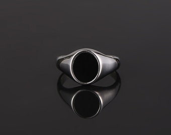 Mens Ring Black Onyx Signet Silver Ring - Onyx Ring - Signet Ring Mens - Steel Gold Ring - Silver rings for Men - Ring Gift Unisex Jewelry