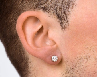 Heren oorbellen, heren stud diamanten oorbellen - gouden Moissanite oorbellen - VVS1 diamanten oorknopjes voor mannen - 4 klauw zilveren oorbel Stud geschenken