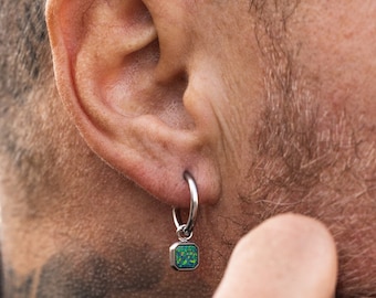 Pendiente colgante para hombre - Pendientes para hombre - Pendientes colgantes de aro de plata / oro de 18 quilates + Ónix / Ópalo / Piedra preciosa de lapislázuli- Por Twistedpendant