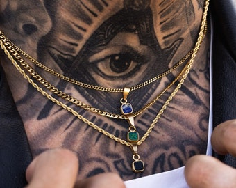 Mini Lapis Lazuli Gemstone Gold Pendant Necklace - 18K Gold Minimalist Chain Pendants For Men - Mens Jewelry - Mens Gifts- By Twistedpendant