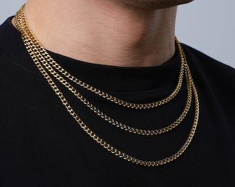 Catena in oro da 4 mm, collana a catena in oro 18 carati, catena a maglia barbazzale in oro da uomo, catene in oro per uomo, gioielli con collana in oro da uomo, regali con catena per collana da uomo