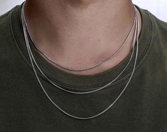 細身のシルバーキューバンチェーン、メンズチェーン、シルバーチェーンメンズ - シルバーキューバンリンクメンズネックレス - メンズジュエリーギフトUK - Twistedpendant