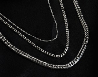 Silver Cuban Link Chains, Mens Chain, Mens Necklace Chain, Flat Cuban Chain, Silver Chain Mens, Stainless Steel Chains - By Twistedpendant