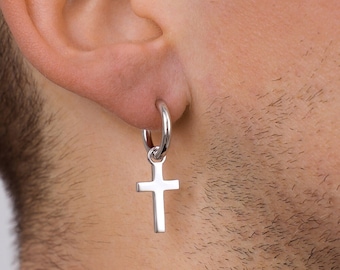 Créoles En Argent Sterling Croix : Boucles D'oreilles Pendantes Pour Homme - France