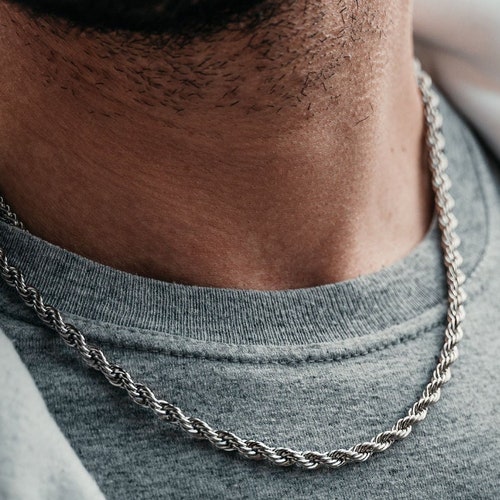 Silver Twisted Rope Chain Mens Silver 