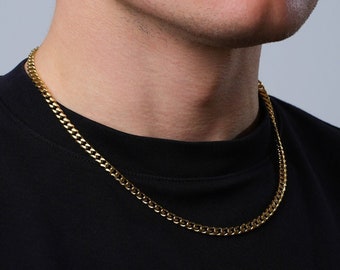 Gold Cuban Chain, 18K Gold Chain Necklace, Mens Gold Curb Chain, Gold Chains for Men, Gold Necklace Men Jewelry - By Twistedpendant