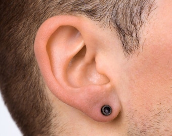 Orecchini da uomo, orecchini a bottone neri da uomo, orecchini a bottone neri e argento da 6 mm, gioielli da uomo, orecchini da uomo in oro, di Twistedpendant